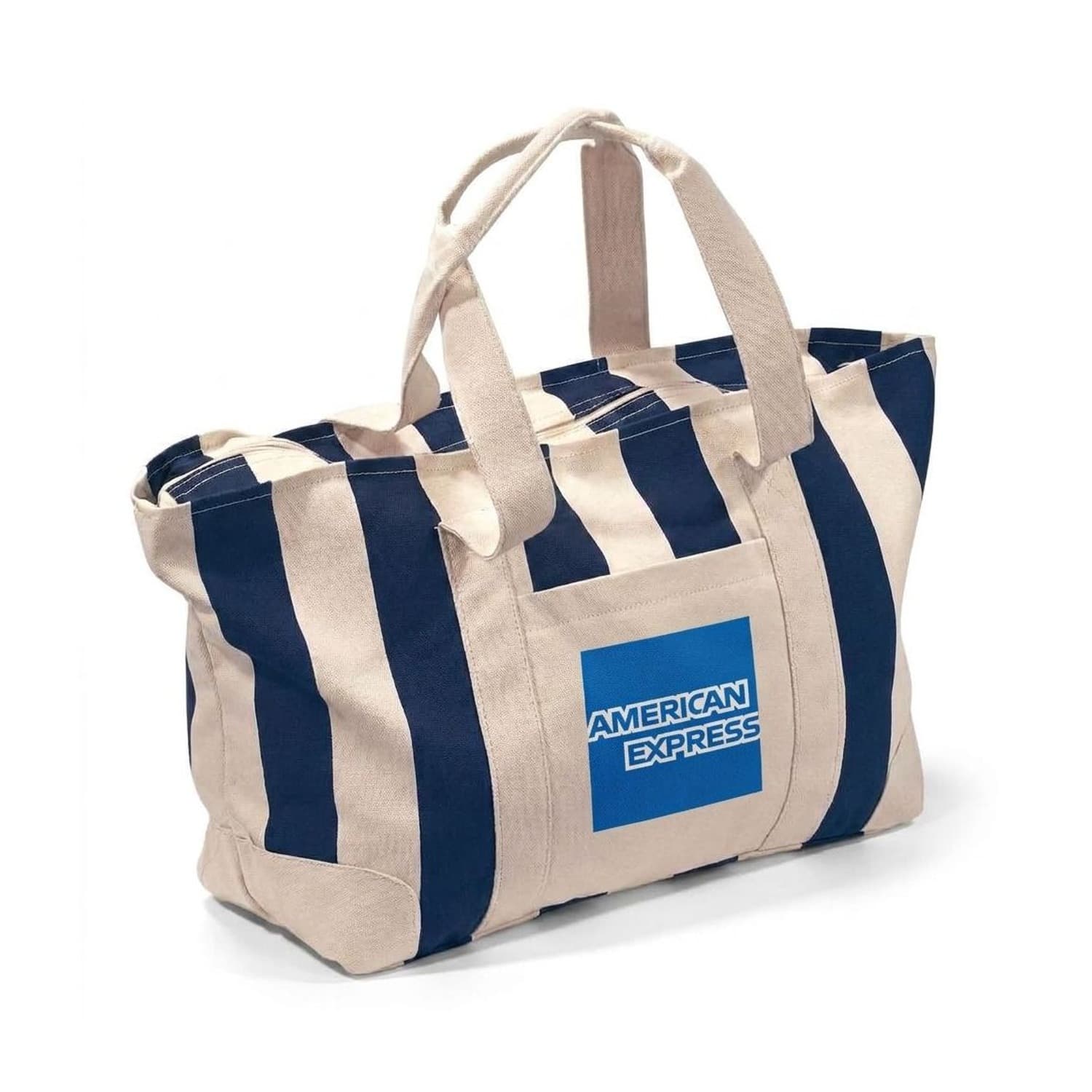 Large Striped Canvas Tote - Navy Blue