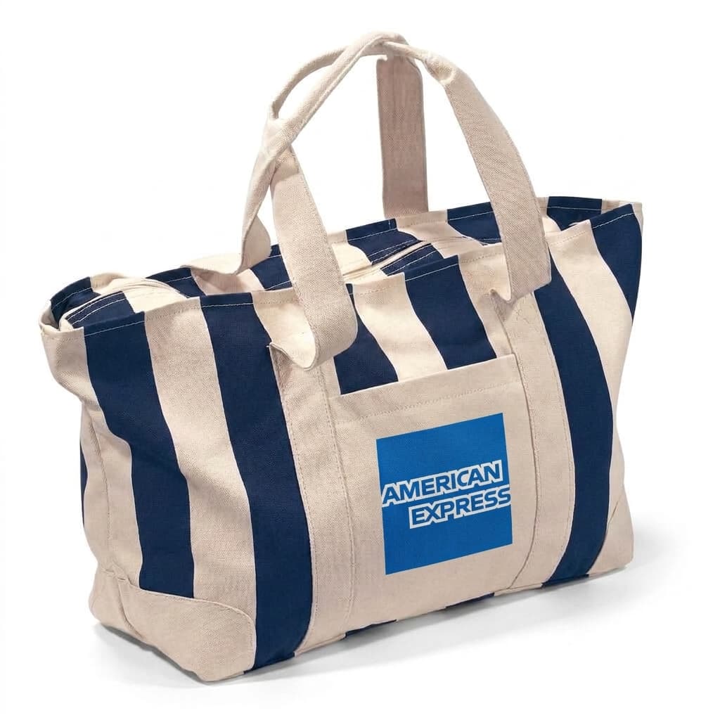 Large Striped Canvas Tote - Navy Blue