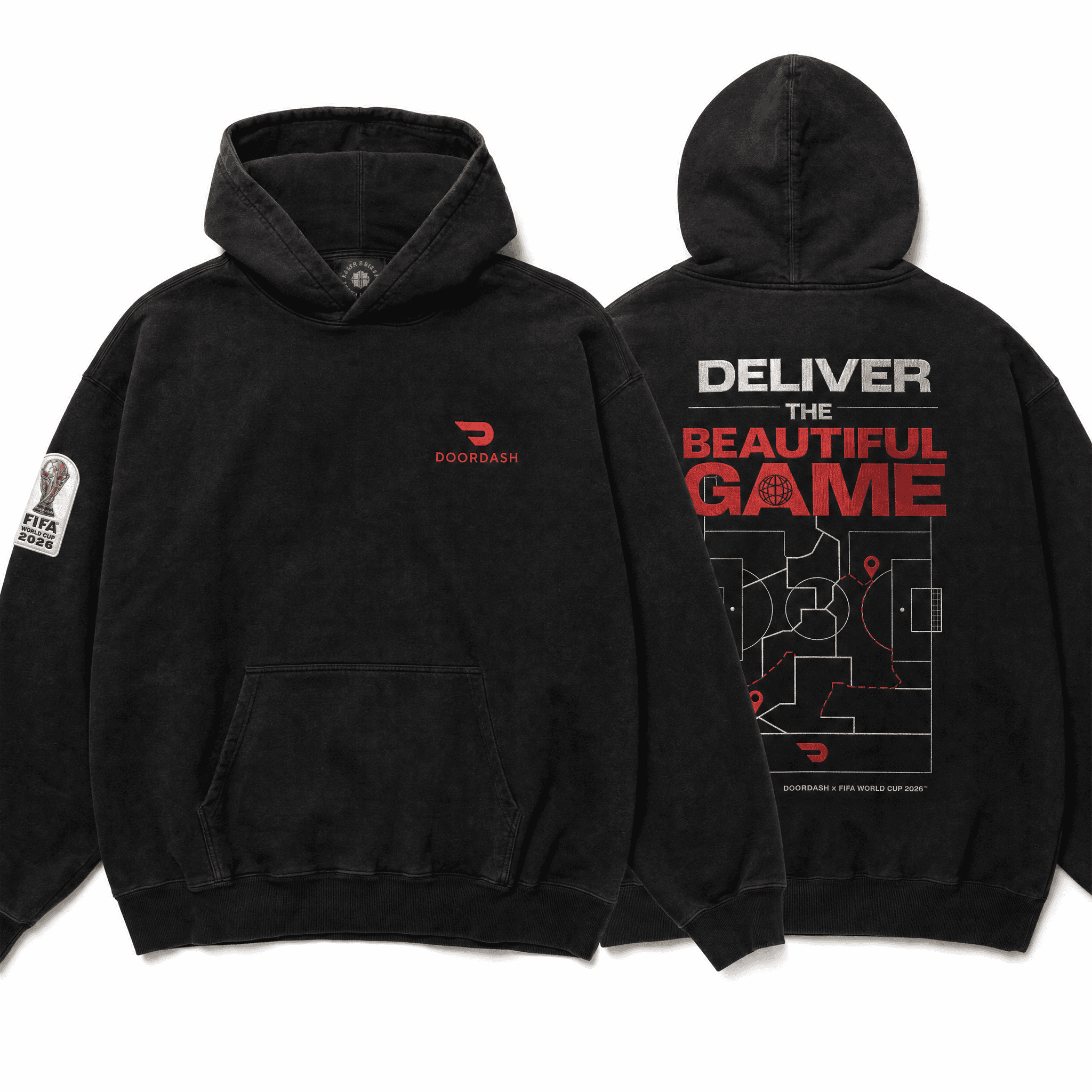 Custom heavyweight sweatshirt created for DoorDash's FIFA World Cup 2026 sponsorship campaign.
